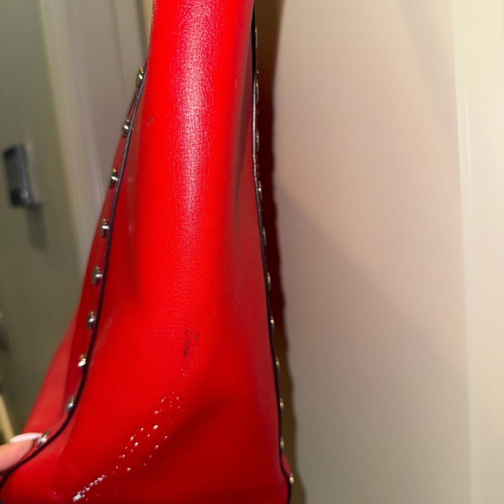 Michael Kors Red Studded Tote Bag - Picture 4 of 11